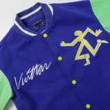 Louis Vuitton Men Casual Embroidery Stick Figure Splicing Baseball Uniform Motorcycle Jackets