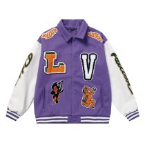 Louis Vuitton Men Casual Embroidery Frog Nude Girl Splicing Baseball Uniform Motorcycle Jackets