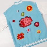 Louis Vuitton x Yayoi kusama Men Casual Sticker Embroidered Cartoon Pattern Splicing Baseball Uniform Motorcycle Jackets