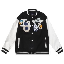 Louis Vuitton Men Casual Embroidery Dove of Peace Splicing Baseball Uniform Motorcycle Jackets