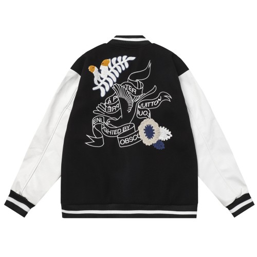 Louis Vuitton Men Casual Embroidery Dove of Peace Splicing Baseball Uniform Motorcycle Jackets