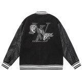 Louis Vuitton Men Casual Embroidery Demon Avatar Splicing Baseball Uniform Motorcycle Jackets