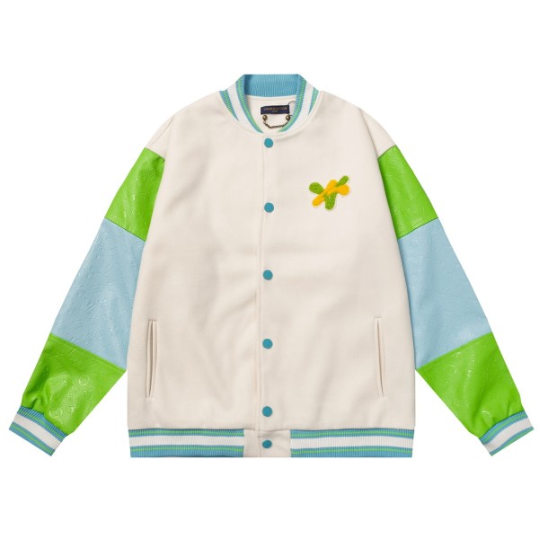 Louis Vuitton Men Casual Embroidery Sailor Duck Splicing Baseball Uniform Motorcycle Jackets