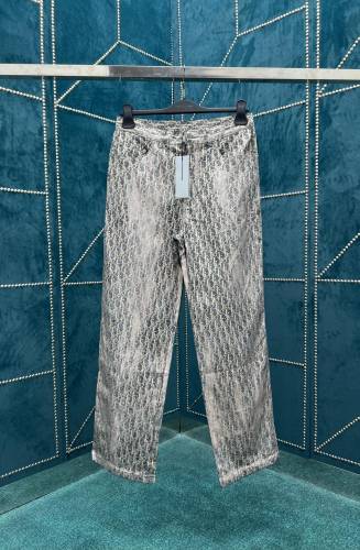 Dior Men Fashion Full Stamped Print Logo Straight Leg Denim Pants