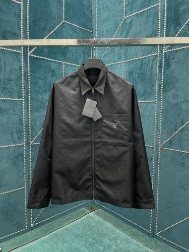 Prada Classic Pocket Letter Nylon Lapel Jacket Men Fashion Casual Hoodies Loose Windbreaker Jacket