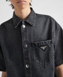 Prada Classic Metal Logo Denim Short Sleeved Shirts Men Casual Denim Jacket T-Shirts