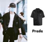 Prada Classic Metal Logo Chest Pocket Short Sleeved Shirts Men Casual Sunscreen Shirt Jacket
