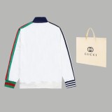 Gucci x Adidas Unisex Casual Fashion Classic Red Green Patchwork Raglan Ribbon Embroidery Zip Jackets Coats