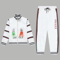Gucci Unisex Casual Fashion Shoelace Contrasting Colors Ribbon Zip Jackets Pants Suit White