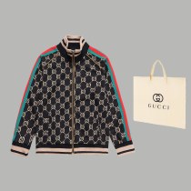 Gucci Unisex Casual Fashion Classic Full Double GG Logo Jacquard Cardigan Zip Jackets Coats