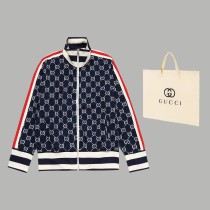 Gucci Unisex Casual Fashion Classic Full Double GG Logo Jacquard Ribbon Cardigan Zip Jackets Coats
