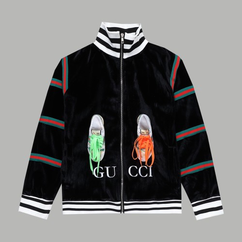 Gucci Unisex Casual Fashion Shoelace Contrasting Colors Ribbon Zip Jackets Pants Suit Black