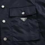Prada Classic Re-Nylon Lapel Jacket Men Fashion Enamel Metal Triangle Logo Casual Jackets