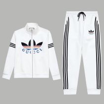 Gucci x Adidas Unisex Casual Fashion Flocking Zip Jackets Pants Suit White
