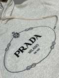 Prada Classic Embroidered Hoodies Unisex Fleece Pullover Sweatshirt