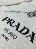 Prada Classic Embroidered Hoodies Unisex Fleece Pullover Sweatshirt