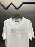 Gucci Roman Alphabet Embroidered Logo Short Sleeves Unisex Cotton Casual T-Shirts