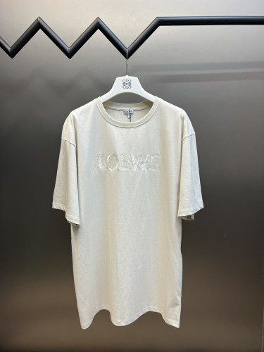 Loewe Three-Dimensional Relief Embroidered Logo Short Sleeves Unisex Cotton Casual T-Shirts