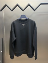Prada Classic Enamel Metal Triangle Logo Pullover Unisex Oversize Simplicity Sweatshirts