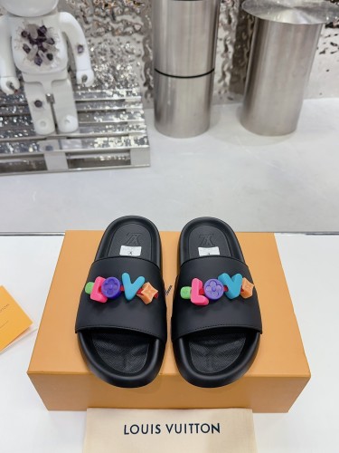 Louis Vuitton Waterfront Crystal letter Buckle Monogram Relief Slippers Sandal
