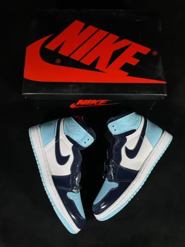 Nike Jordan Air Jordan 1 High Retro UNC Patent Unisex Basketball Sneakers Shoes