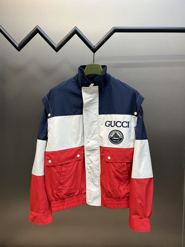 Gucci Fake Two Piece Contrast Windbreaker Unisex Letter Embroidered Detachable Sleeves Jacket