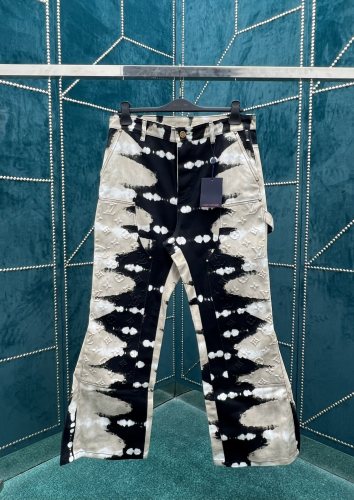 Louis Vuitton Men Casual Monogram Pattern Tie Dyed Denim Pants
