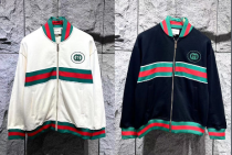 Gucci Classic Color Patchwork Jacket Unisex Casual Fashion Red Green Ribbon Zipper Jackets Coats