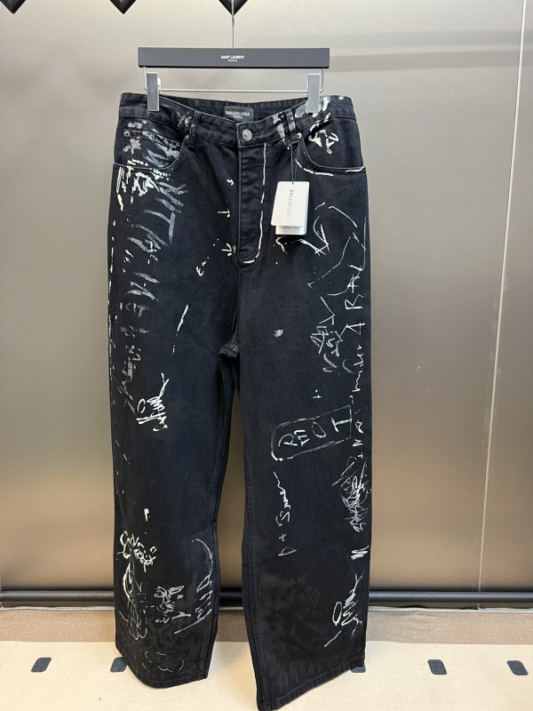 Balenciaga Unisex Casual Hand Painted Graffiti Loose Jeans Pants