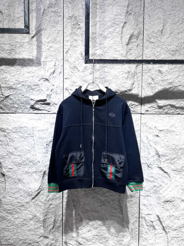 Gucci Classic Unisex Casual Hoodies Interlocking GG Embroidery Logo Zipper Jackets