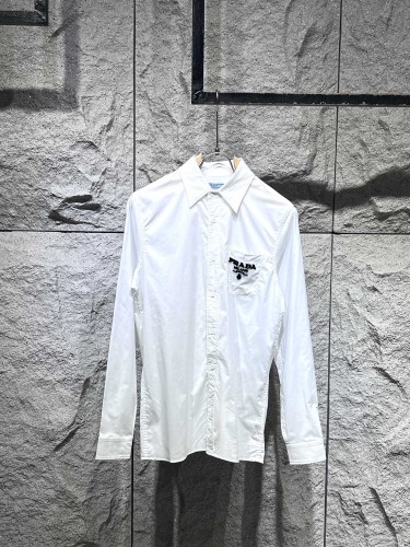 Prada Classic Letter Toothbrush Embroidered Logo Pocket Long Sleeve Shirt Fashion Casual Shirts