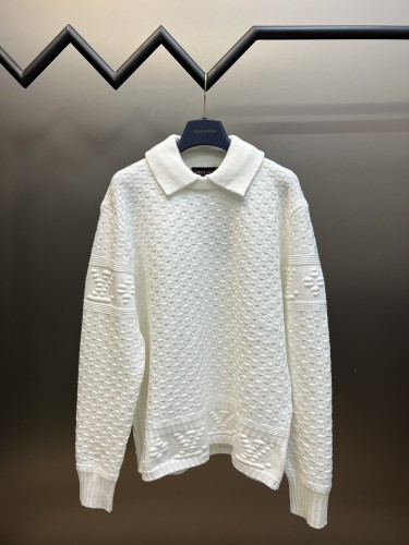 Louis Vuitton Fashion Checkerboard Relief Wool Pullover Unisex Casual Sweater