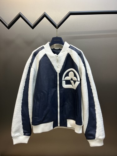 Louis Vuitton Men Casual Flower Patchwork Leather Jacket Head Layer Calf Leather Jacket Coats