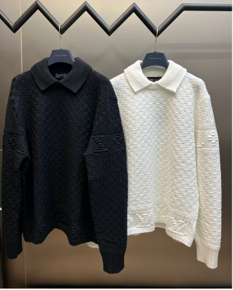 Louis Vuitton Fashion Checkerboard Relief Wool Pullover Unisex Casual Sweater