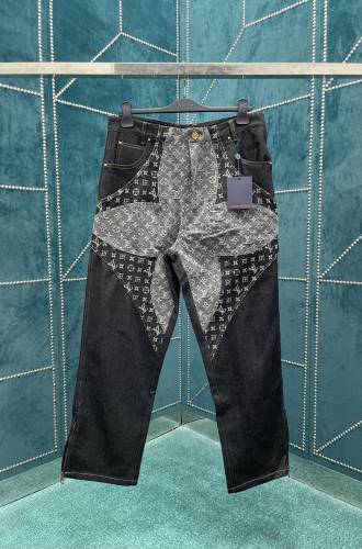 Louis Vuitton Monogram Jacquard Denim Jeans Men Casual Fashion Pants
