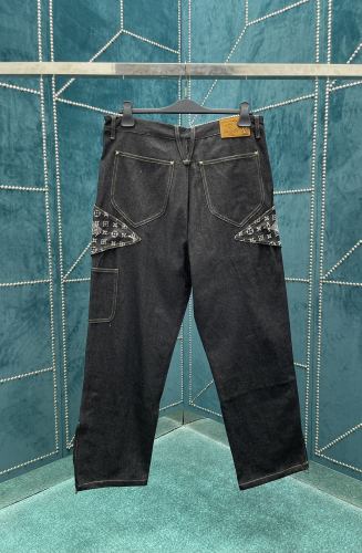 Louis Vuitton Monogram Jacquard Denim Jeans Men Casual Fashion Pants
