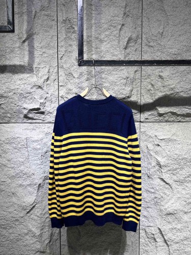 Gucci Unisex Knit Round Neck Pullover Casual Red White Striped Cotton Wool Sweater