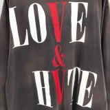 Saint Michael x V Love Hate Printed T-shirt Washed Old Round Neck Thin Loose Long Sleeve