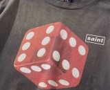 Saint Michael Red Dice Printed T-shirt Washed Old Round Neck Thin Loose Long Sleeve