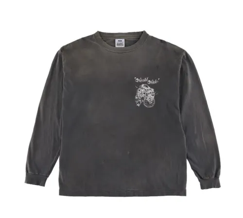 Saint Michael Jokers Printed T-shirt Washed Old Round Neck Thin Loose Cotton Long Sleeve