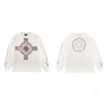 Saint Michael Eyeball Cross Printed T-shirt Vintage Washed Old Round Neck Thin Loose Long Sleeve