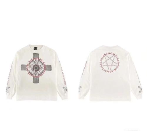 Saint Michael Eyeball Cross Printed T-shirt Vintage Washed Old Round Neck Thin Loose Long Sleeve