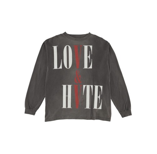 Saint Michael x V Love Hate Printed T-shirt Washed Old Round Neck Thin Loose Long Sleeve