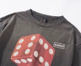 Saint Michael Red Dice Printed T-shirt Washed Old Round Neck Thin Loose Long Sleeve