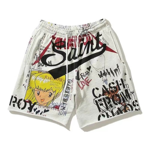 Saint Michael Cartoon Graffiti Printed Sweatpants Washed Old Casual Loose Shorts