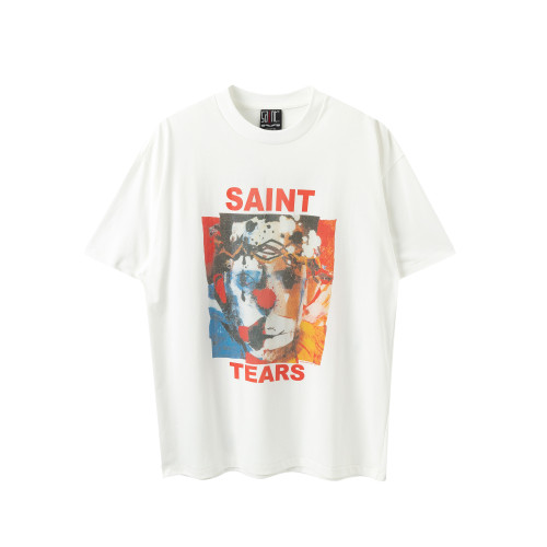 Saint Michael x Denimtears Joker Graffiti Printed Short Sleeve Washed Old Cotton Round Neck T-Shirt