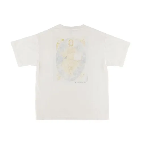 Saint Michael Holy Mother Printed Short Sleeve Vintage Washed Old Round Neck Loose T-Shirt