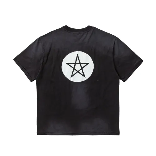 Saint Michael White Ghost Crack Printed Short Sleeve Vintage Washed Old Round Neck T-Shirt