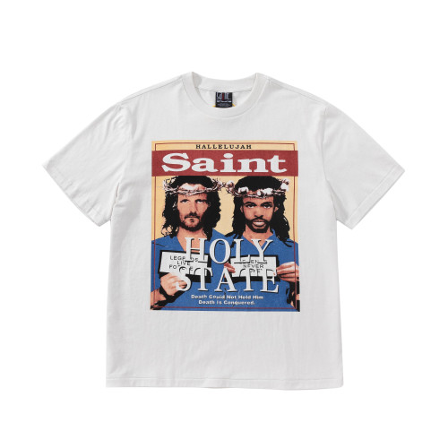 Saint Michael x Denimtears Printed Short Sleeve Vintage Washed Old Round Loose Neck T-Shirt