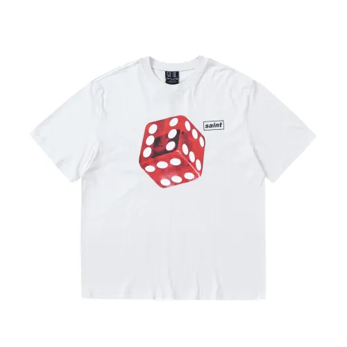 Saint Michael Red Dice Printed Short Sleeve Washed Old Cotton Round Neck T-Shirt